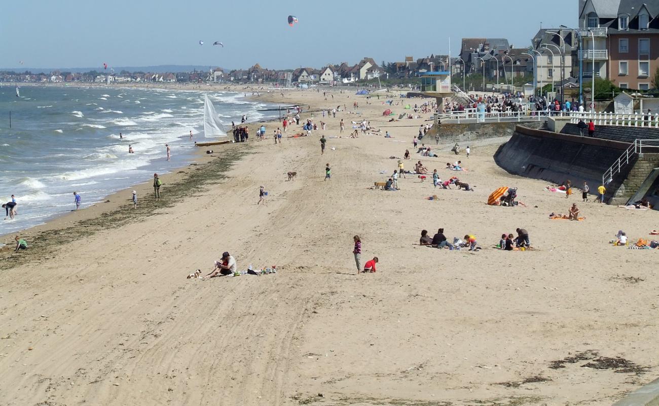 Plage de Lion-sur-Mer'in fotoğrafı parlak kum yüzey ile