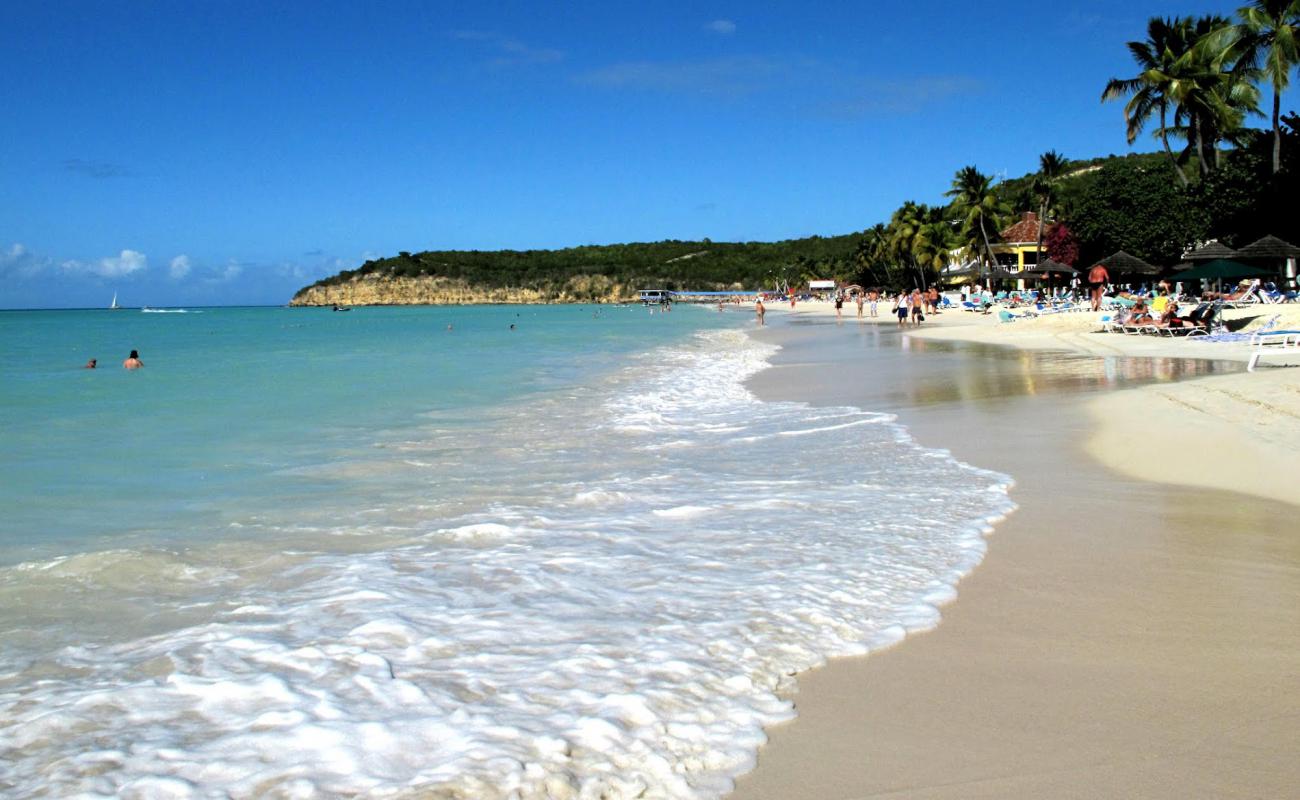 Dickenson Bay beach'in fotoğrafı açık bej kum yüzey ile