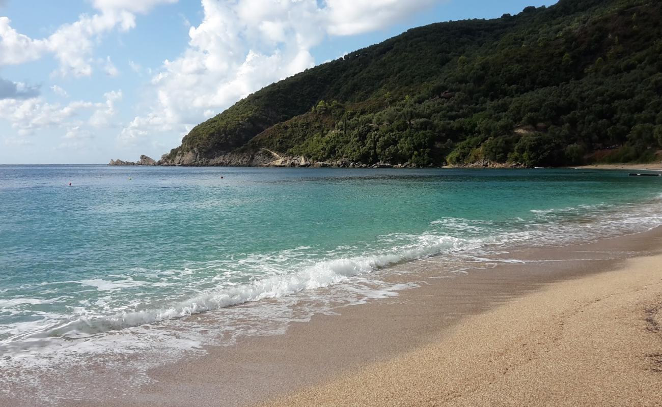 Lichnos beach'in fotoğrafı parlak kabuk kumu yüzey ile