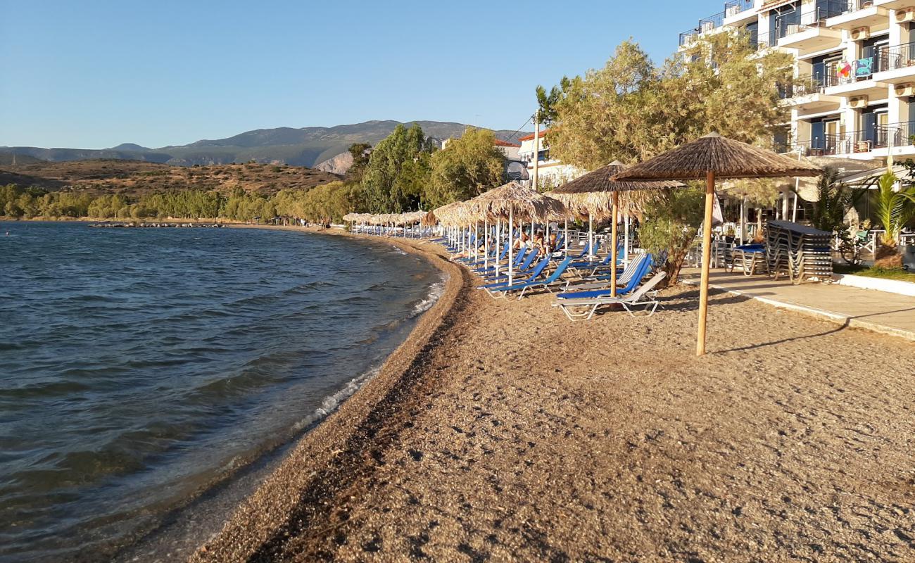 Itea beach'in fotoğrafı küçük gri çakıllar yüzey ile