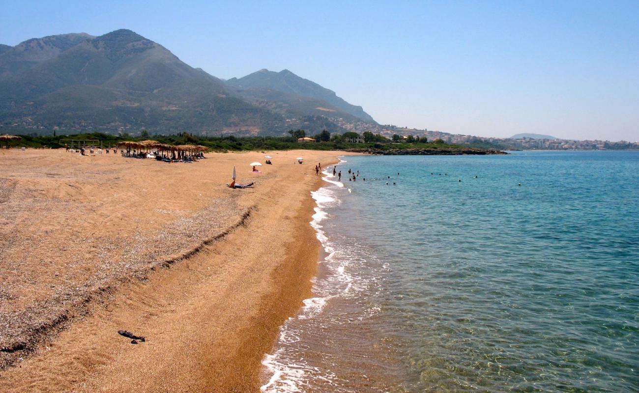 Sani beach'in fotoğrafı kahverengi kum yüzey ile