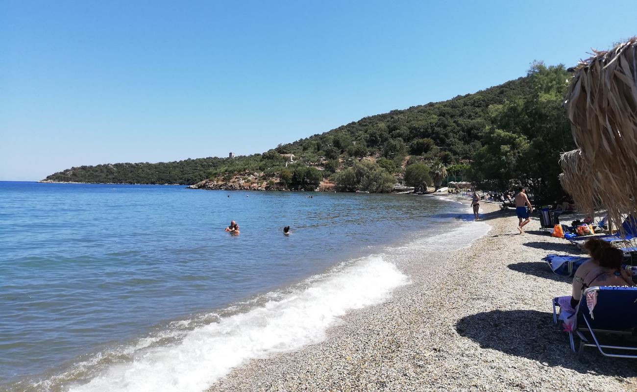 Vathi beach'in fotoğrafı küçük gri çakıllar yüzey ile
