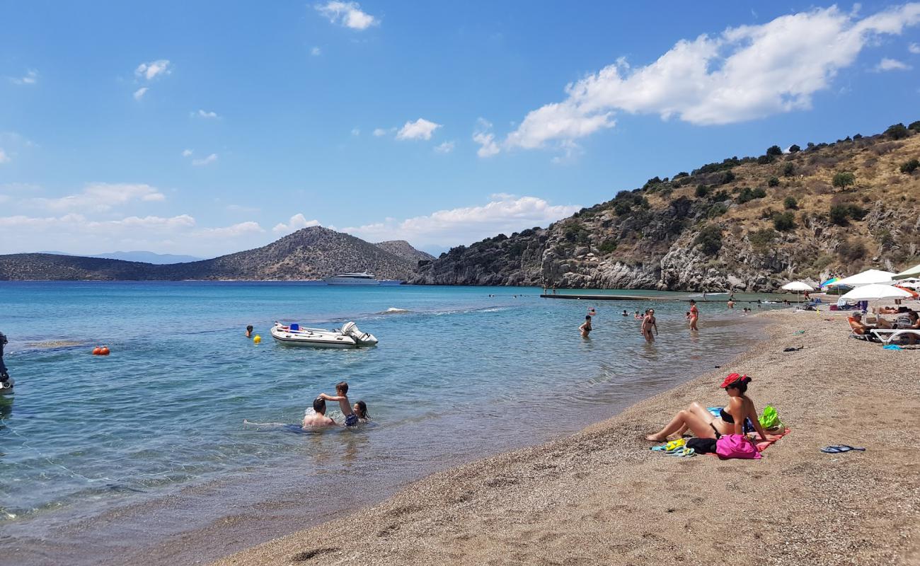 Paralia Kastraki'in fotoğrafı küçük kahverengi çakıllar yüzey ile