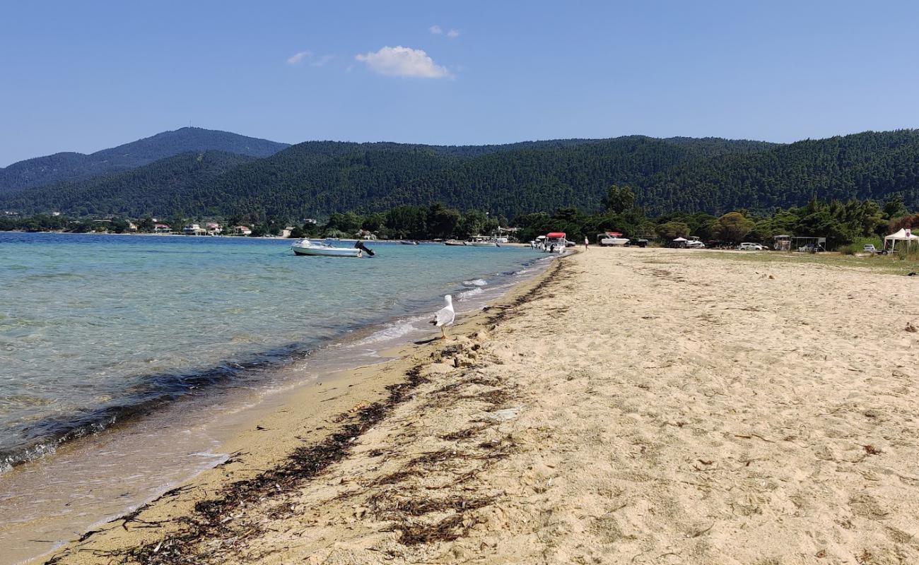 Vourvourou beach'in fotoğrafı parlak kum yüzey ile