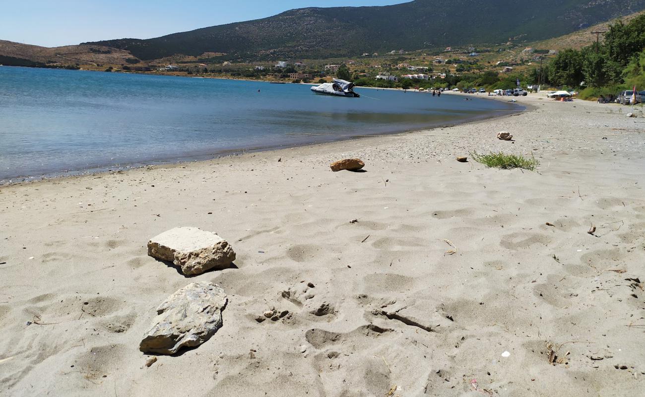 Porto Lafia beach'in fotoğrafı parlak kum yüzey ile