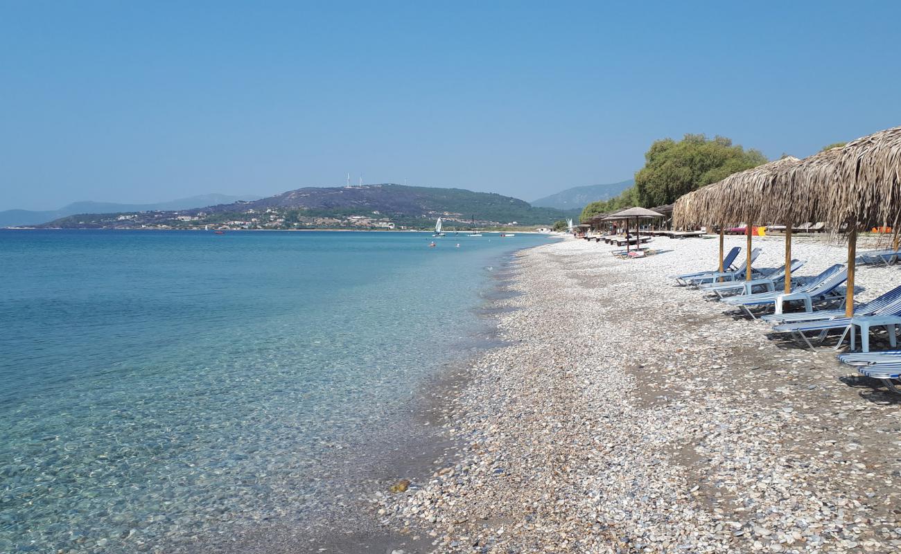 Mykali beach'in fotoğrafı bej çakıl yüzey ile