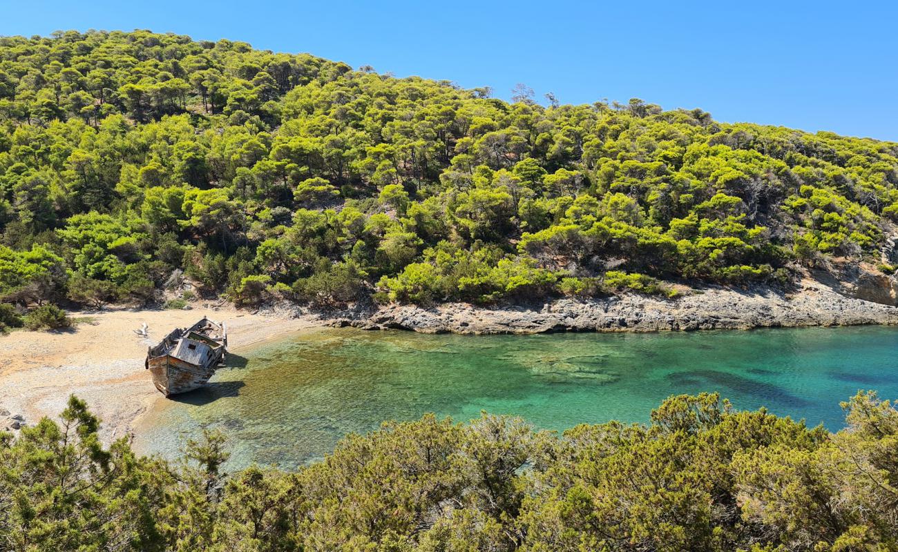 Agalipa Shipwreck Beach, Skyros'in fotoğrafı gri kum ve çakıllar yüzey ile