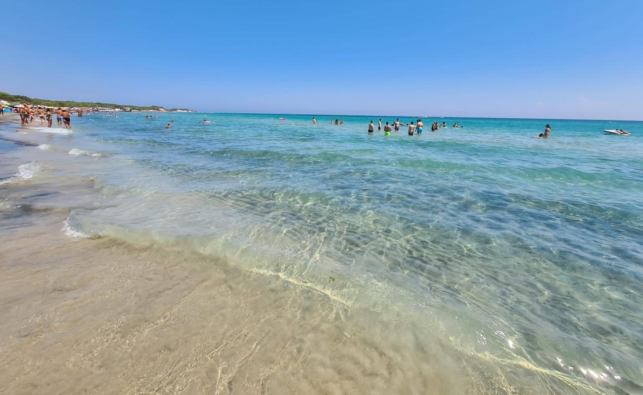 Spiaggia Laghi Alimini'in fotoğrafı parlak ince kum yüzey ile