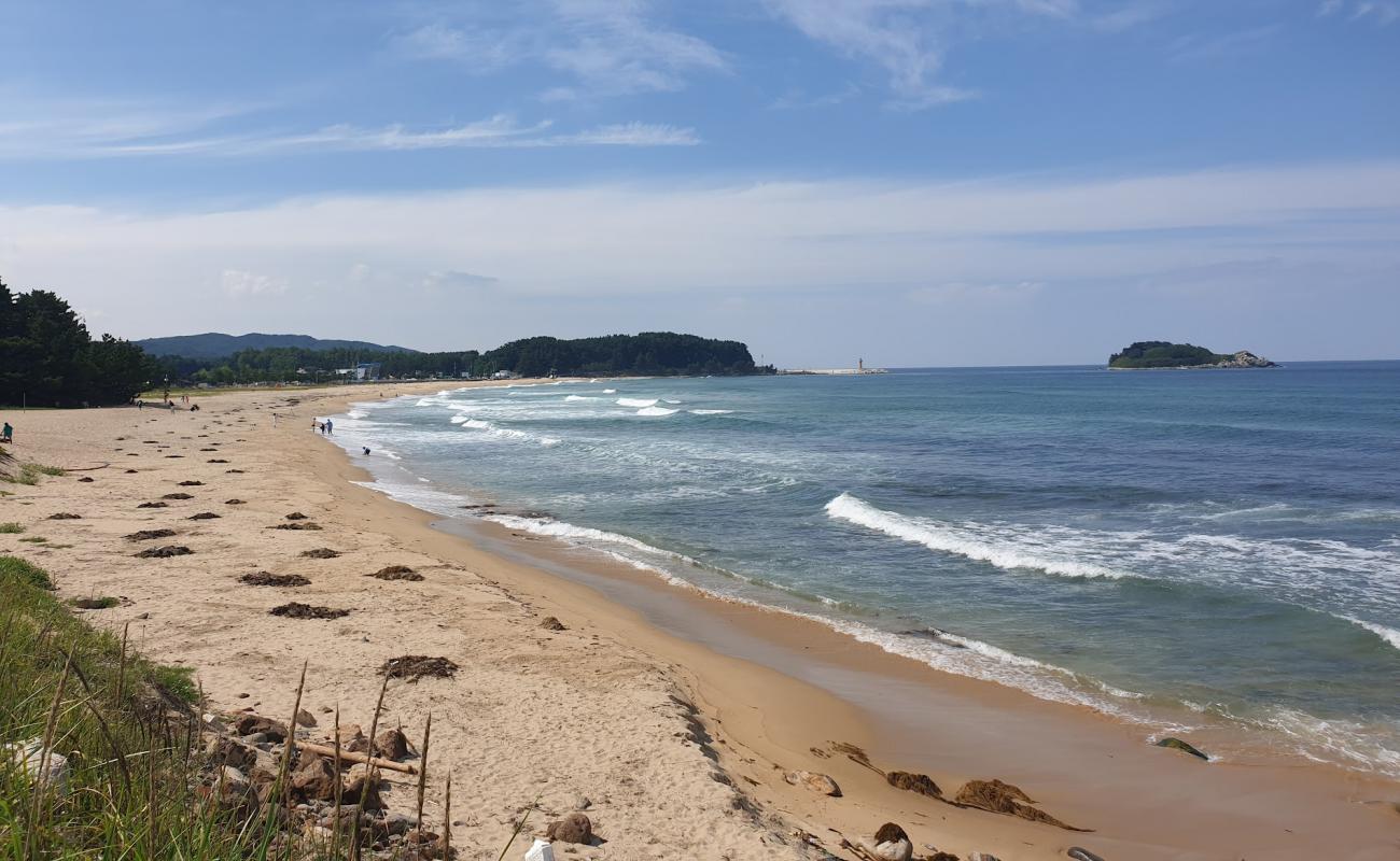 Hwajinpo Beach'in fotoğrafı parlak kum yüzey ile