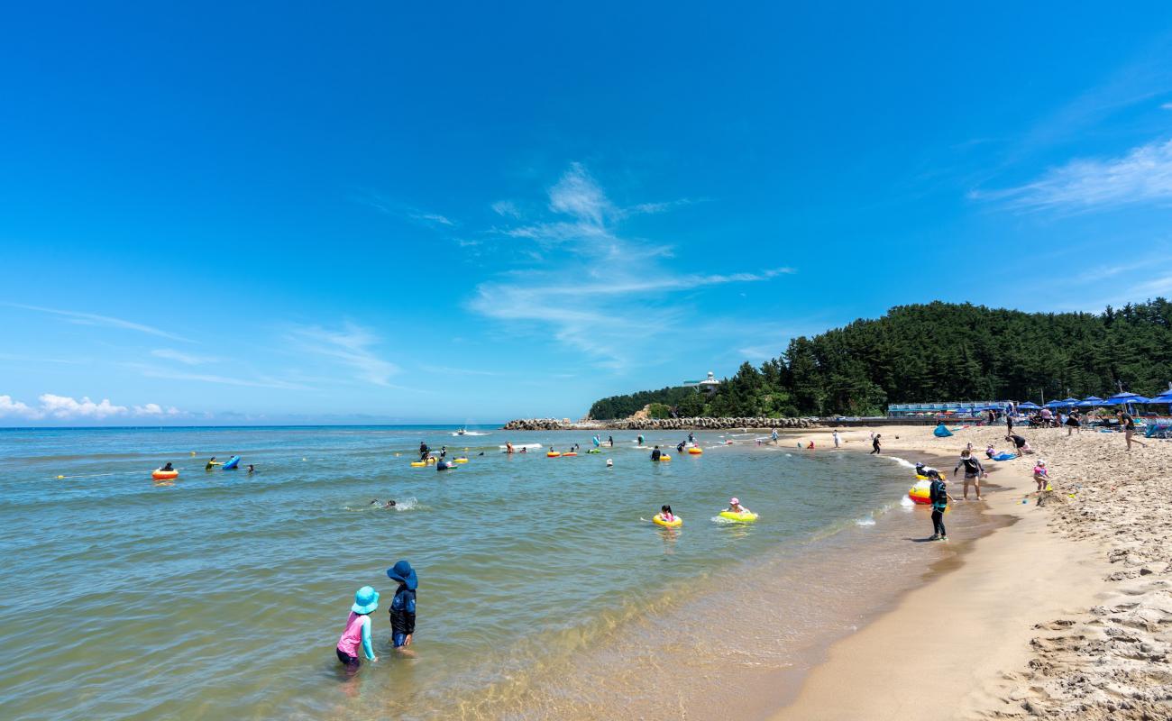 Hajodae Beach'in fotoğrafı açık bej kum yüzey ile