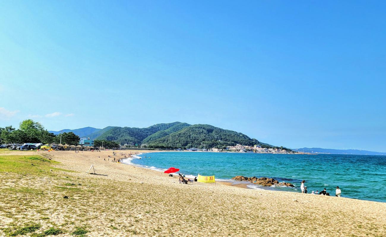 Jangsa Beach'in fotoğrafı parlak kum yüzey ile