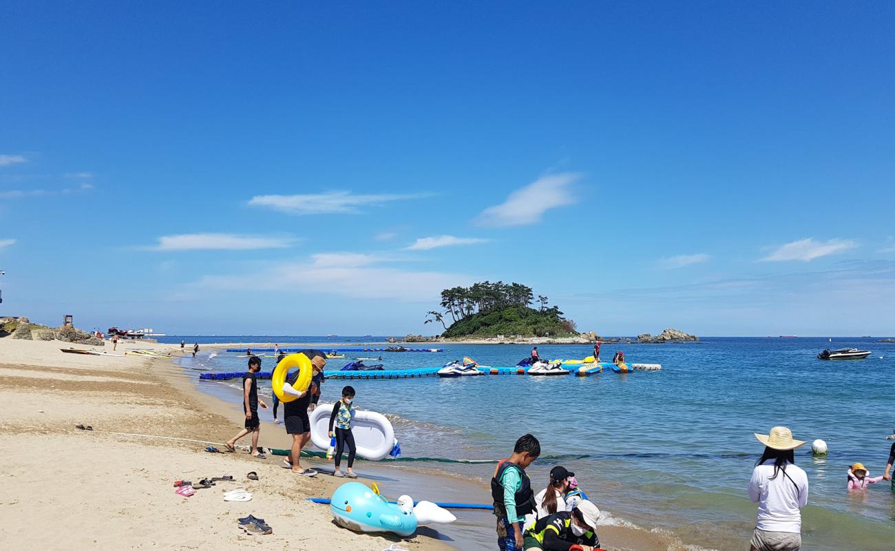 Jinha Beach'in fotoğrafı açık bej kum yüzey ile