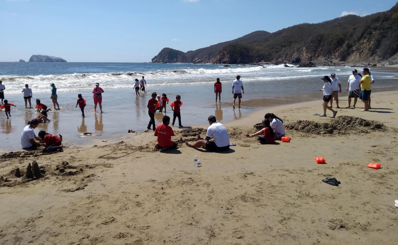 Playa Mahahua'in fotoğrafı i̇nce kahverengi kum yüzey ile
