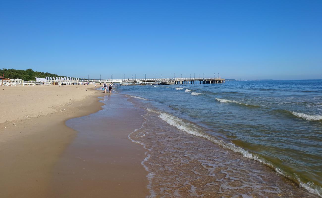 Brzezno Pier Beach'in fotoğrafı parlak ince kum yüzey ile