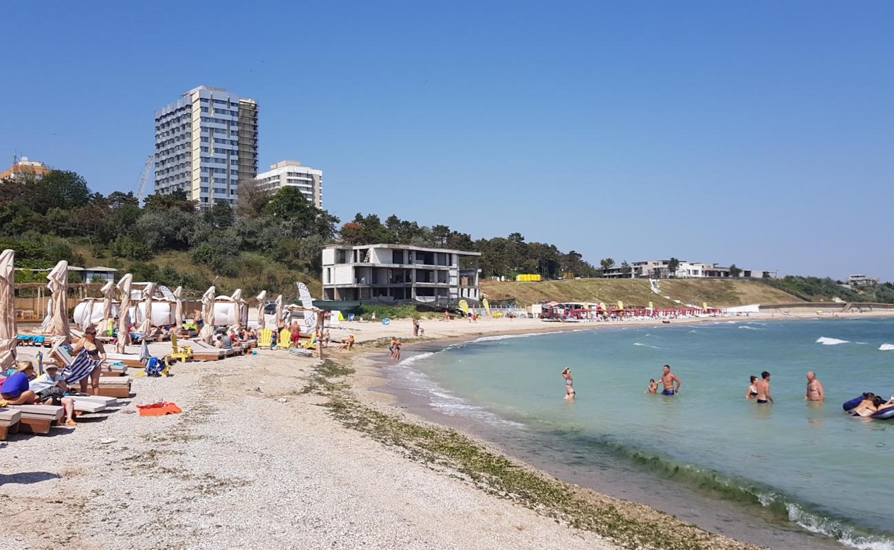Olimp beach'in fotoğrafı gri deniz kabuğu kumu yüzey ile