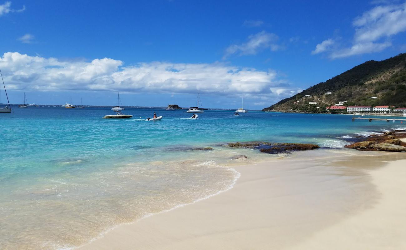 Plum Bay beach'in fotoğrafı bej kum ve kayalar yüzey ile