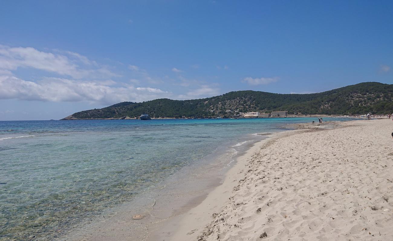 Platja de ses Salines'in fotoğrafı parlak ince kum yüzey ile