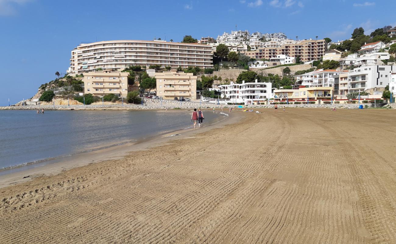 Platja del Migjorn'in fotoğrafı kahverengi kum yüzey ile