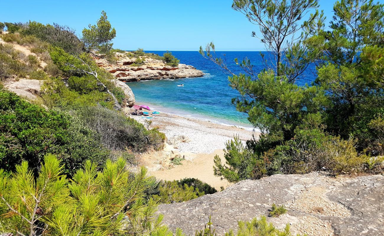 Platja de la Llenya'in fotoğrafı küçük kahverengi çakıllar yüzey ile