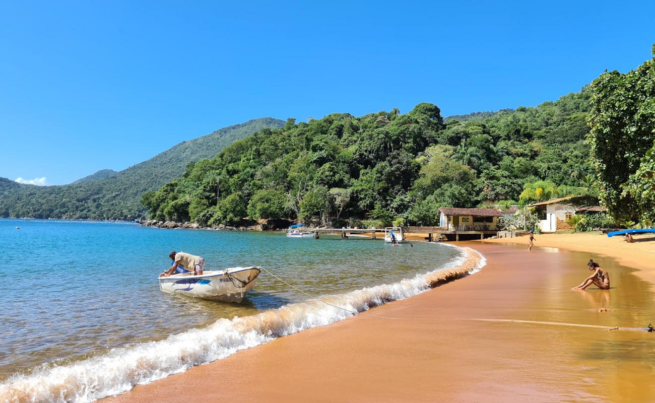 Praia de Ubatuba'in fotoğrafı i̇nce bej kum yüzey ile