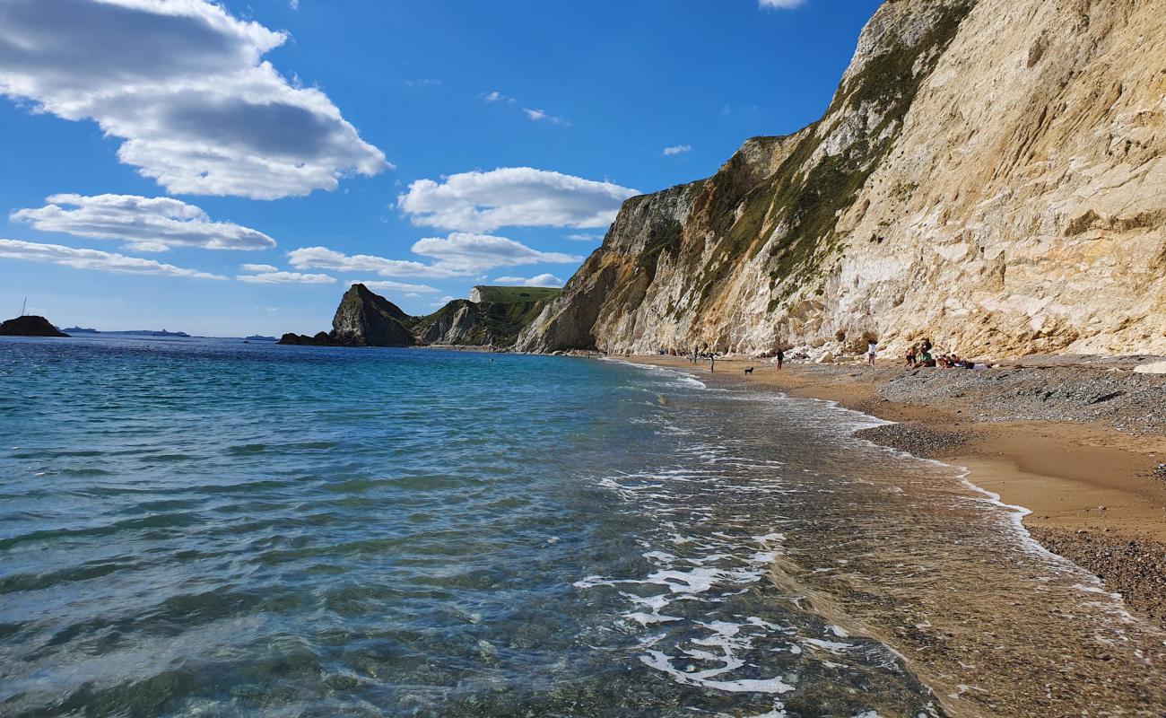 St Oswald's Bay beach'in fotoğrafı siyah kum ve çakıl yüzey ile