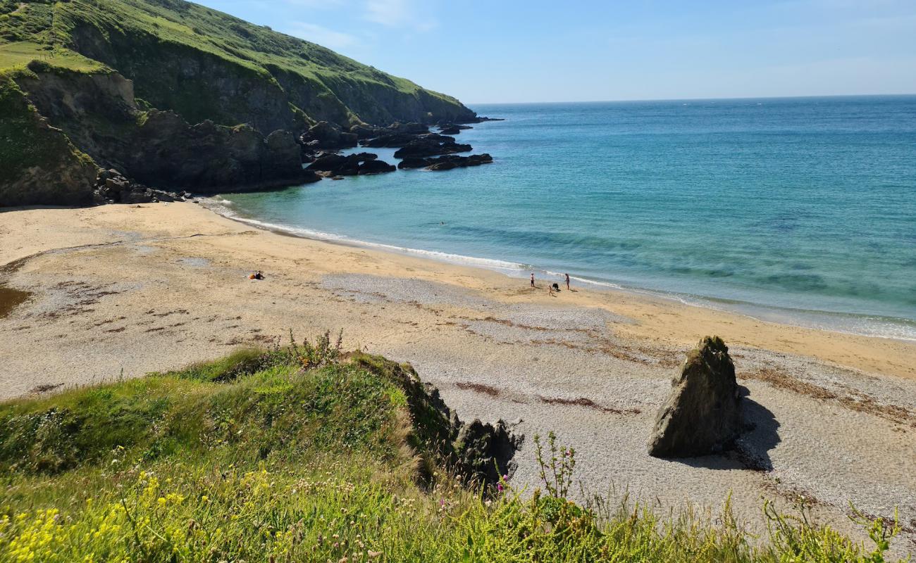 Hemmick beach'in fotoğrafı bej kum ve çakıl yüzey ile