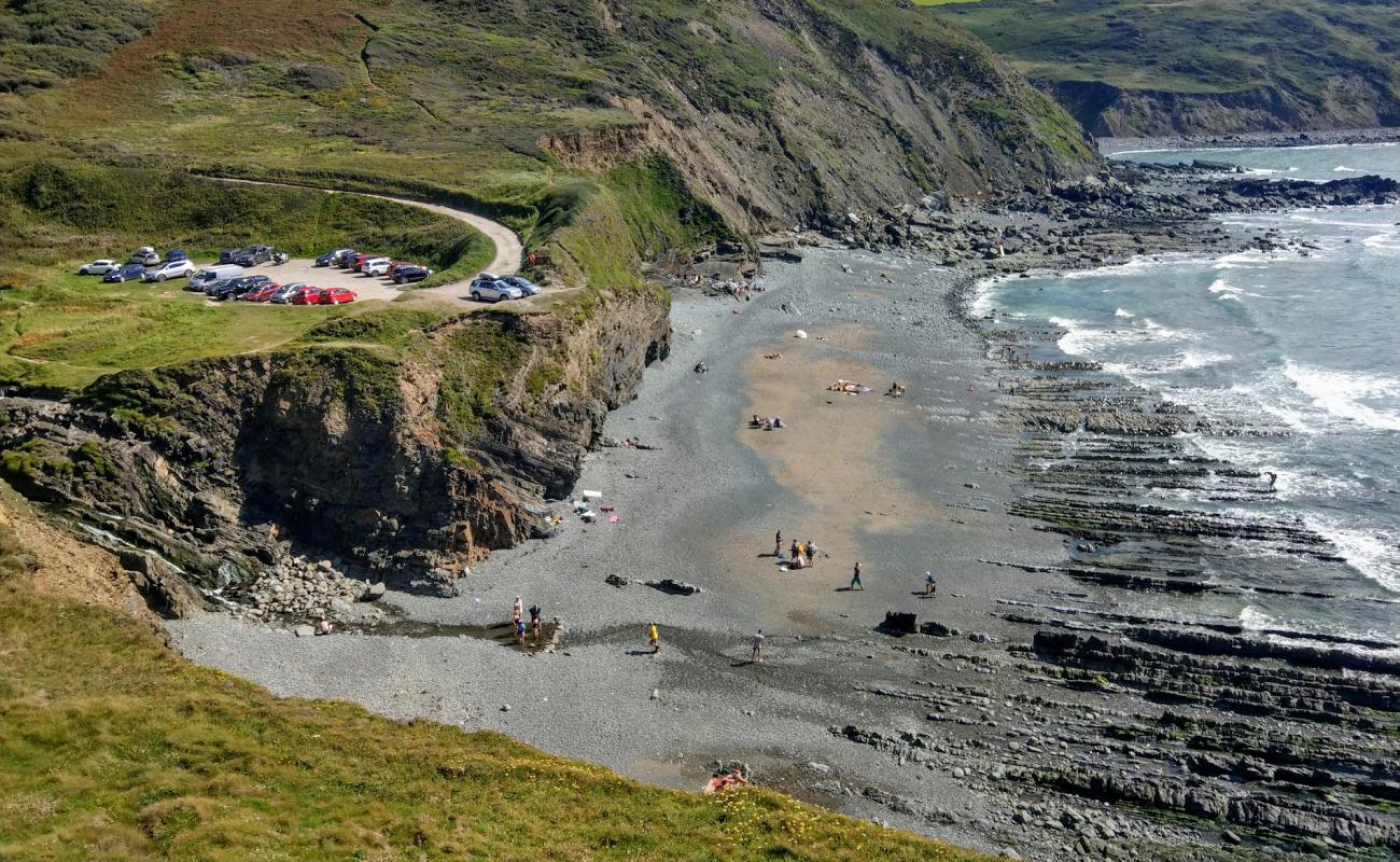 Welcombe Mouth beach'in fotoğrafı bej kum ve kayalar yüzey ile