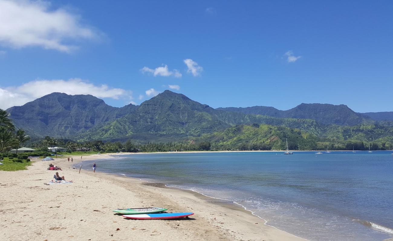 Hanalei Beach'in fotoğrafı parlak kum yüzey ile