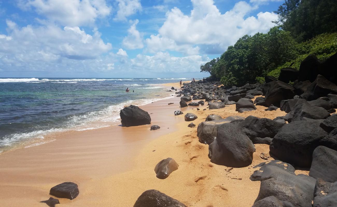 Anahola Beach'in fotoğrafı parlak kum ve kayalar yüzey ile