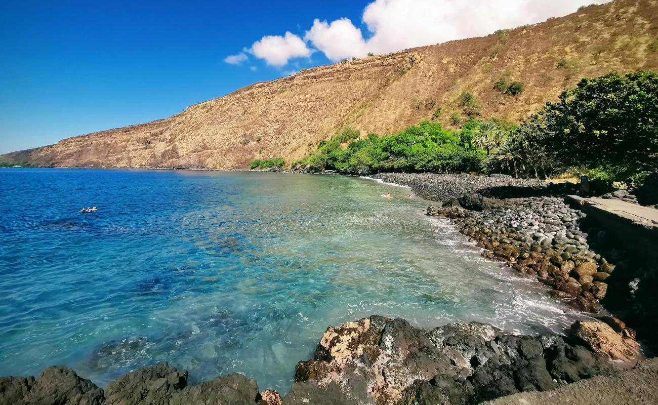 Kealakekua Beach'in fotoğrafı kara çakıl taş yüzey ile